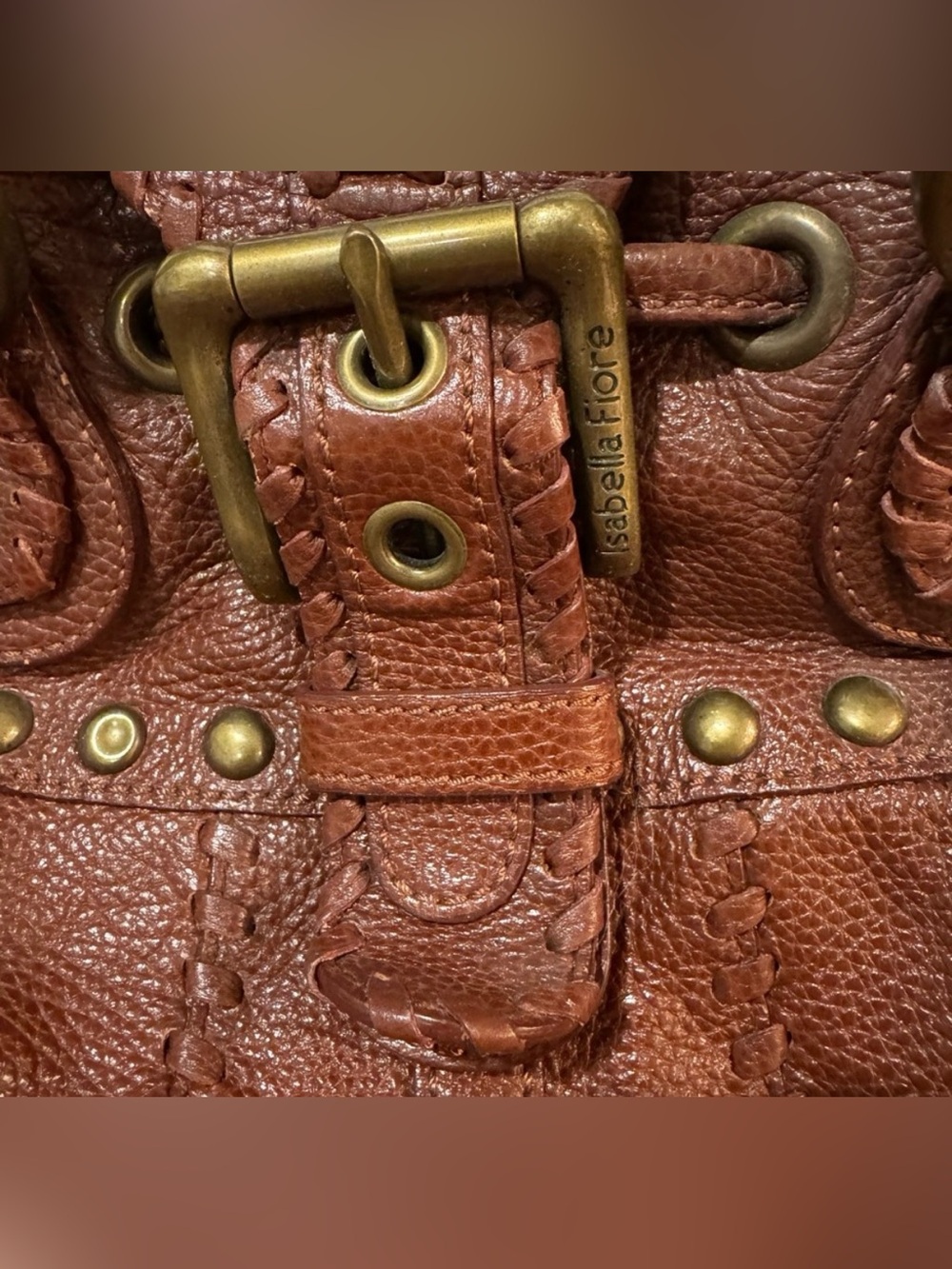 Isabella Fiore Brown Leather Shoulder Bag with Decorative Studs - Picture 3 of 8